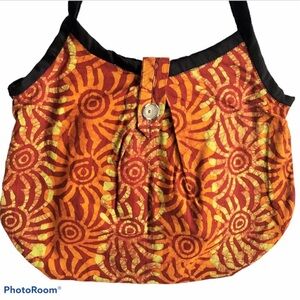 Bag Purse Tote Large Size African Batik Print Black Orange Cotton
